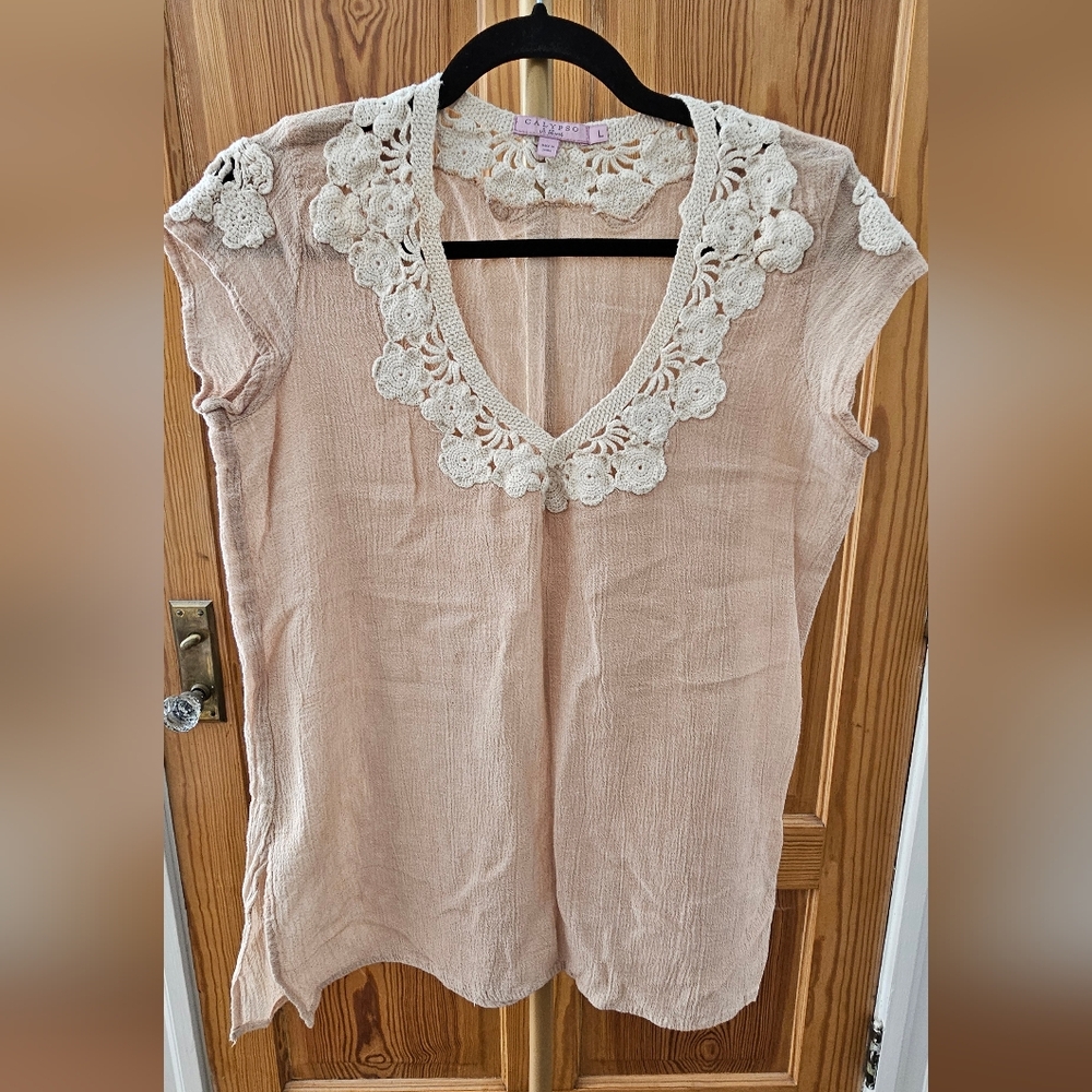 Calypso St. Barth Crochet Design Cap Sleeve Top Size L